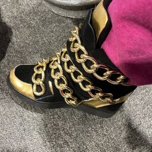 Jeffrey Campbell ALMOST-CHAIN-BLK-GLD Gold and Black Women's High-Top Sneakers